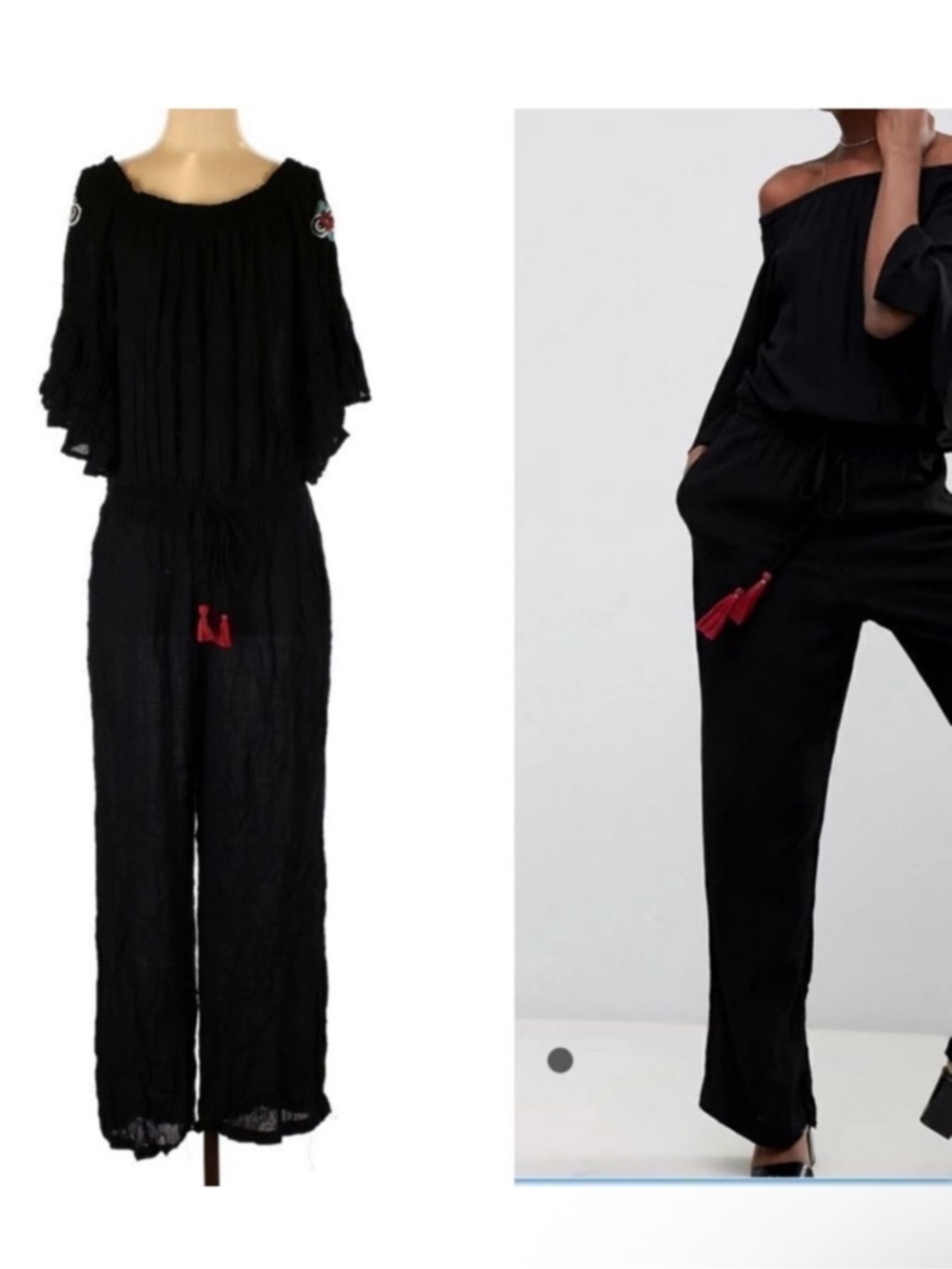 NWT RAGA Avalon Tassel Off Shoulder Embroidered Jumpsuit M